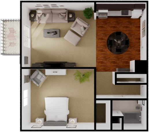 Floor plan for 1 bed, 1 bath, 817 sqft